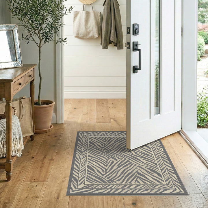 Grey Zebra Stripe Geometric Area Rug