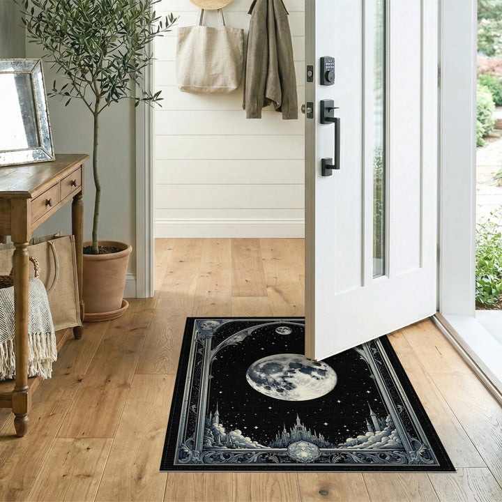Gothic Moon Castle Black White Area Rug