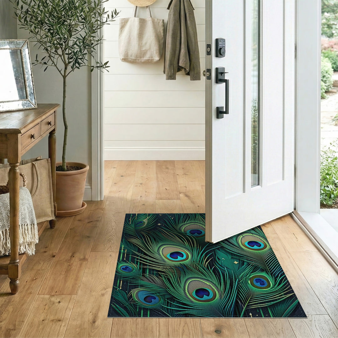 Peacock Feather Teal Green Area Rug