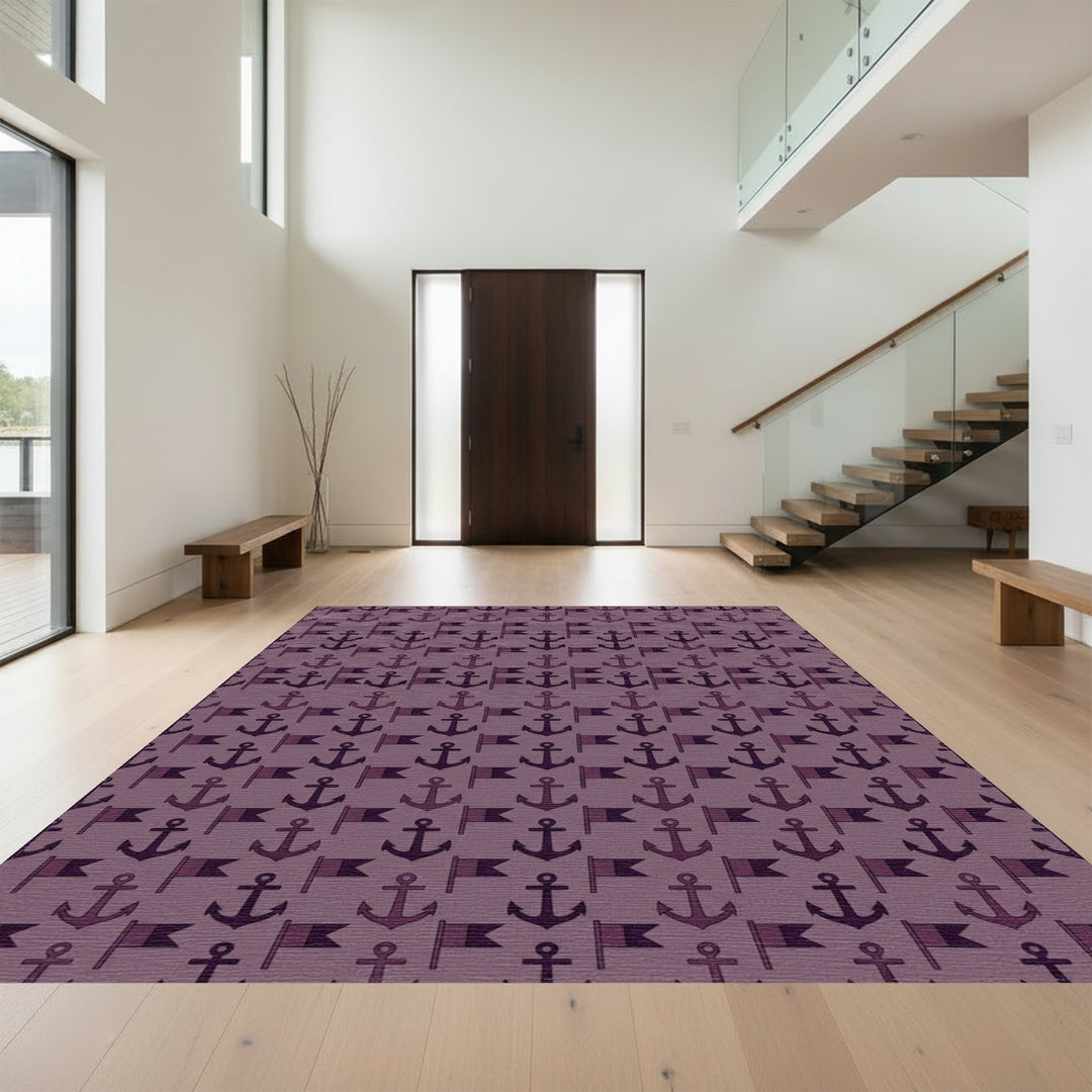 Plum Anchor And Flag Repeating Print Rug