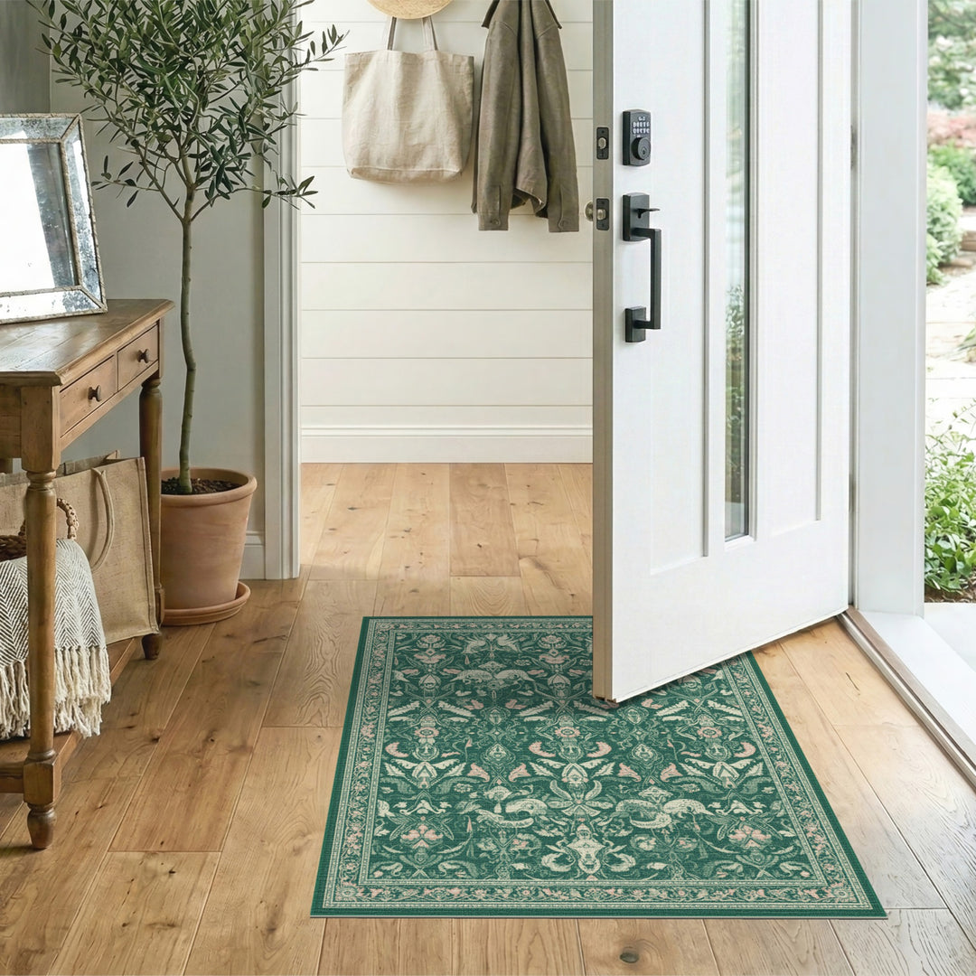 Floral Green Floral Persian Area Rug
