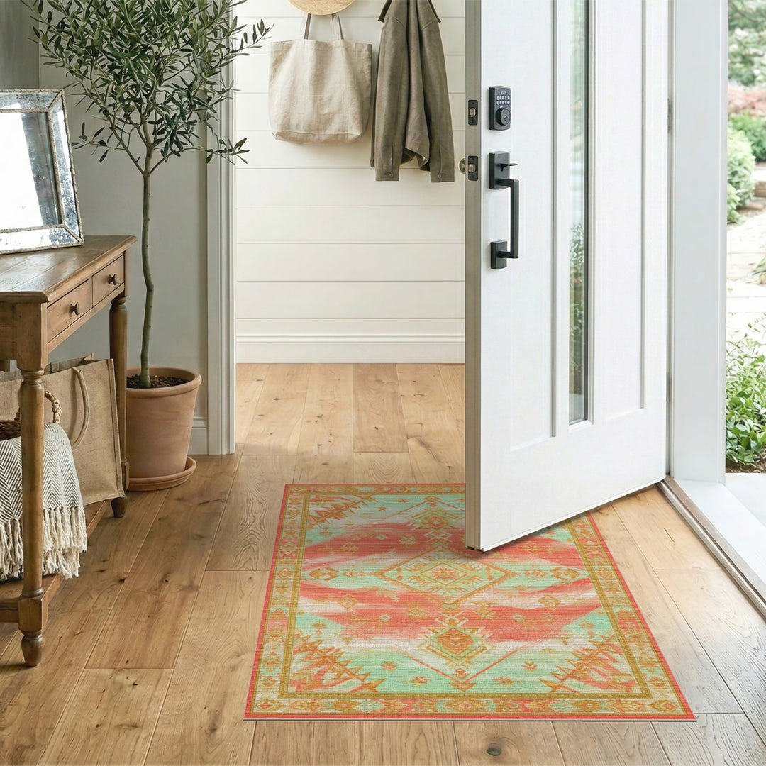 Coral Teal Southwestern Area Rug