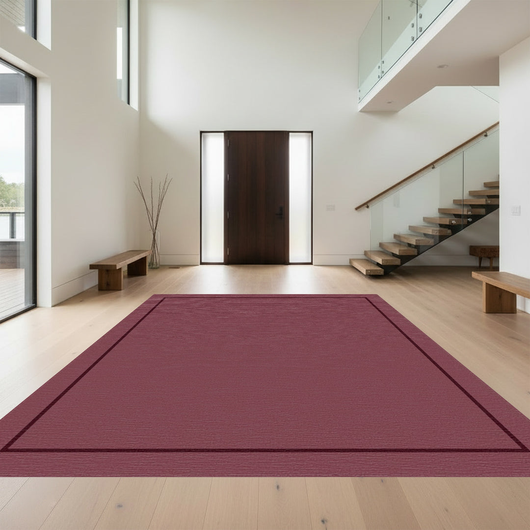 Rich Burgundy Bordered Square Rug