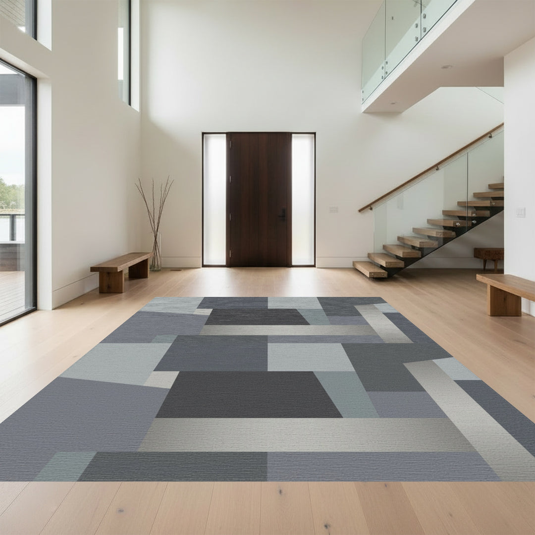 Slate Gray Geometric Intersecting Blocks Rug