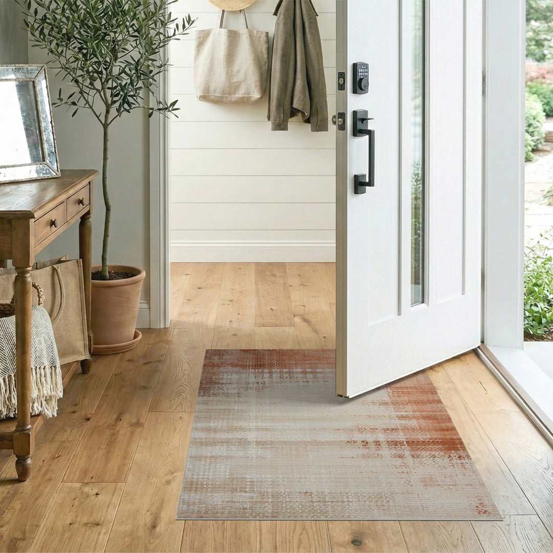 Distressed Vintage Beige Orange Area Rug
