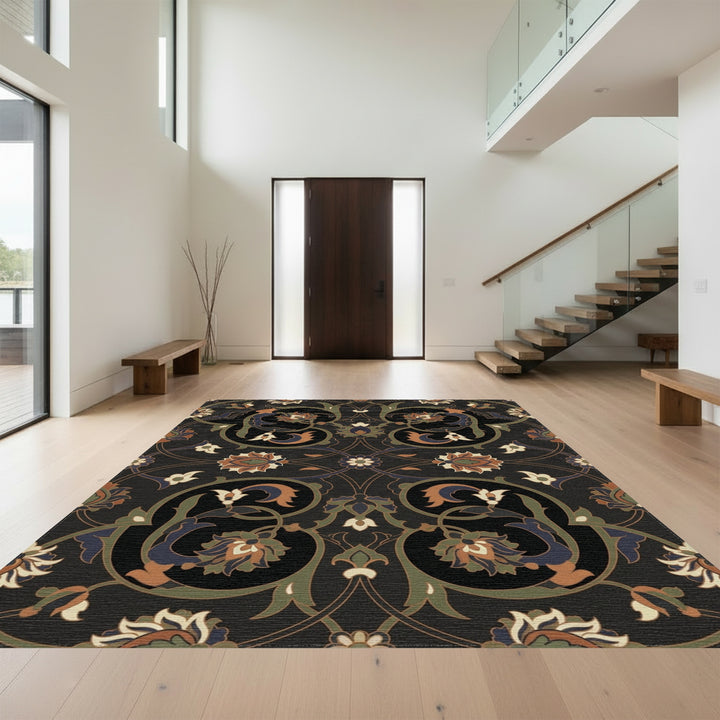 Rich Earthy Tones Floral Scroll Rug
