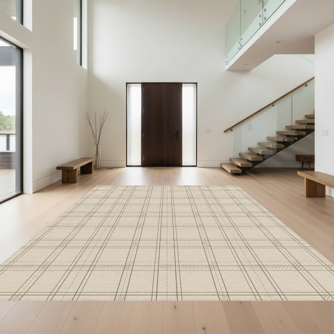 Classic Beige Plaid Grid Rug