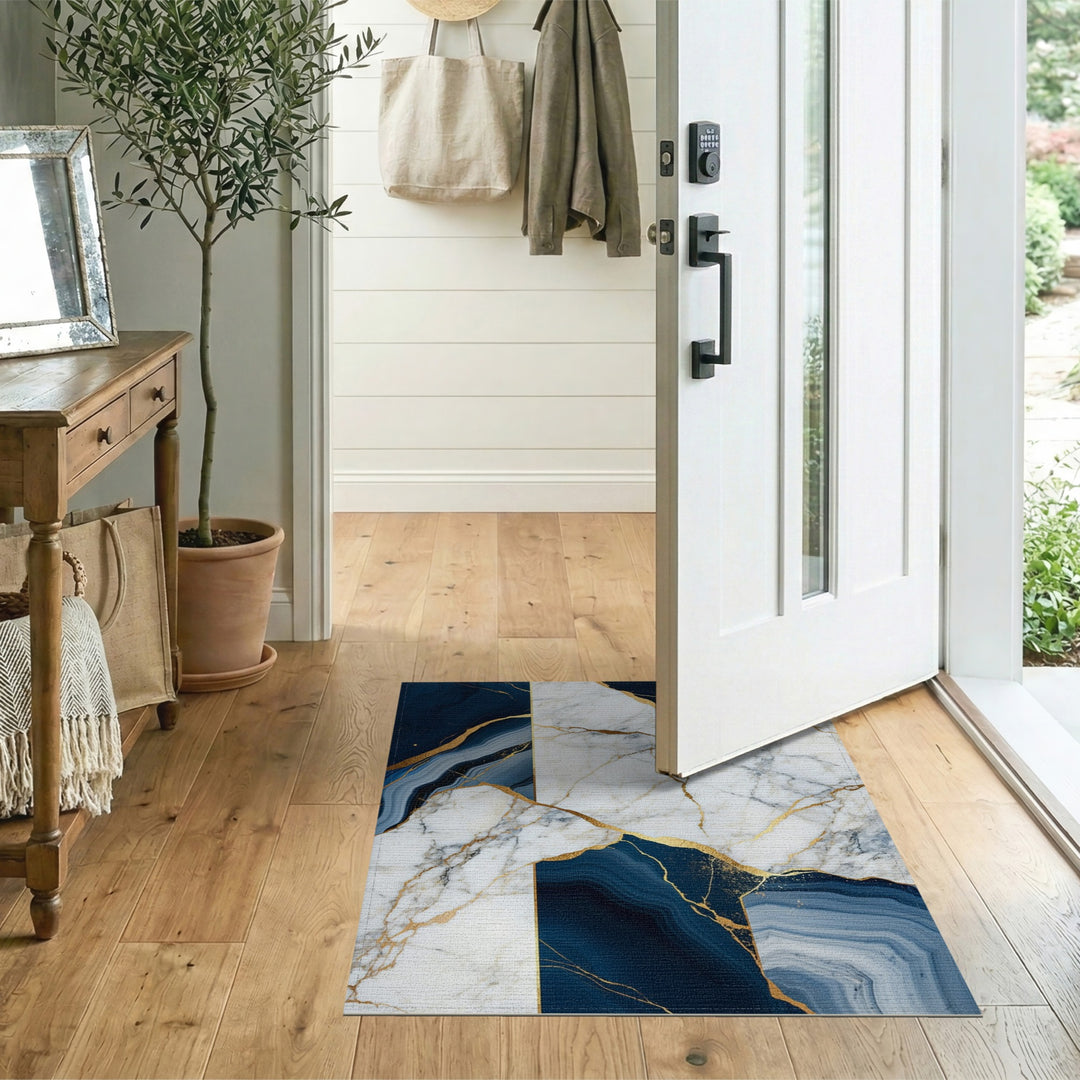 Navy Marble Gold Vein Area Rug