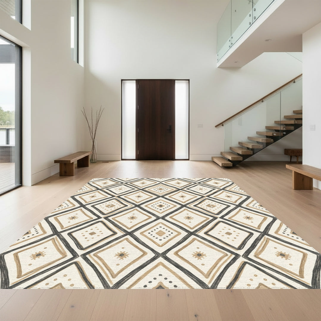 Cream Beige Diamond Tribal Rug