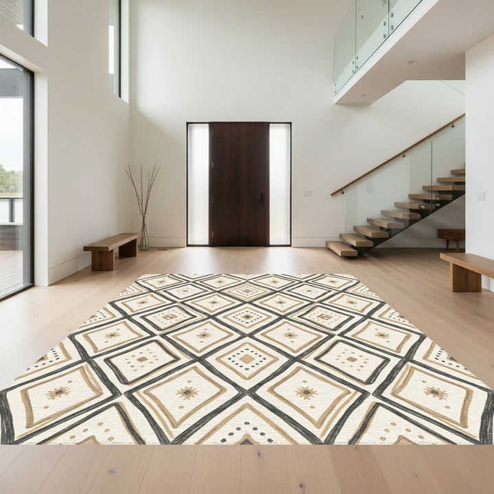 Cream Beige Diamond Tribal Rug
