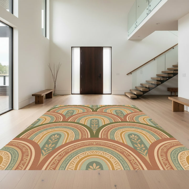 Terracotta, Sage Green Rainbow Arch Rug