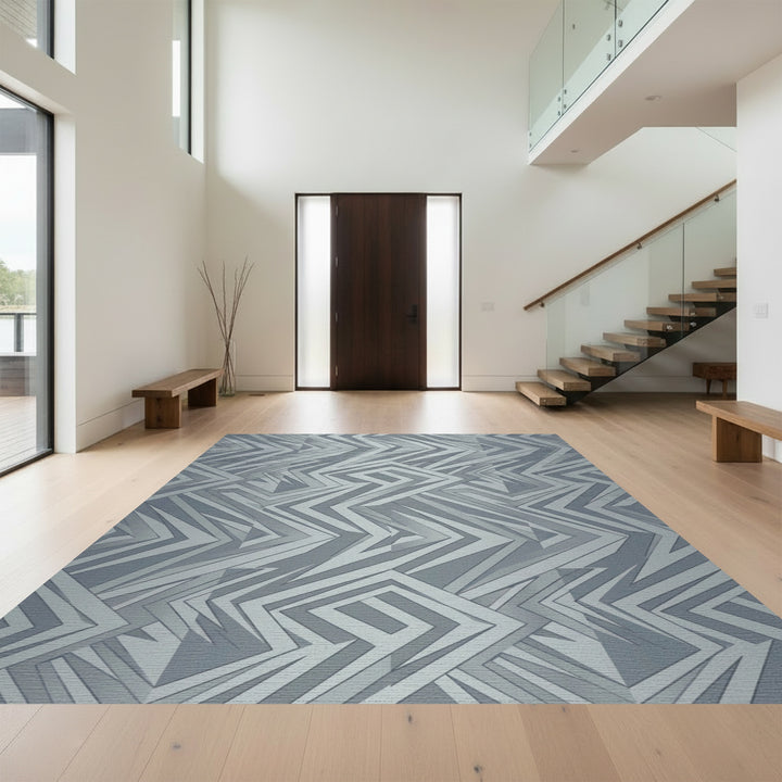 Gray Jagged Geometric Maze Rug