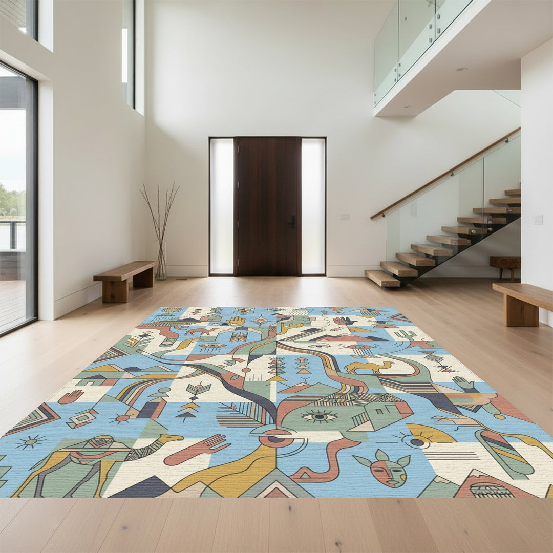 Earthy Abstract Desert Caravan Landscape Rug
