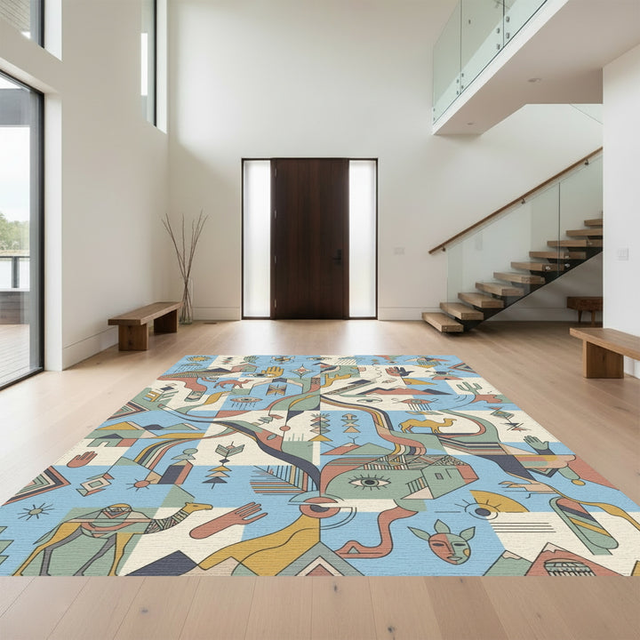 Earthy Abstract Desert Caravan Landscape Rug