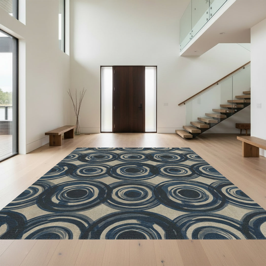 Ink Blue Concentric Circles Rug