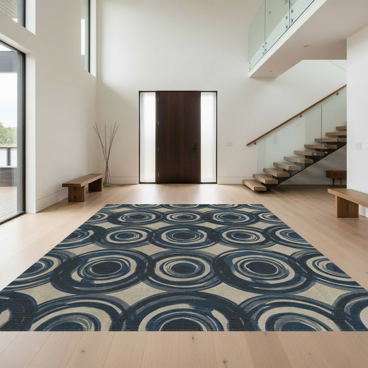 Ink Blue Concentric Circles Rug