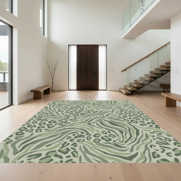 Earthy Green Animal Print Blend Rug