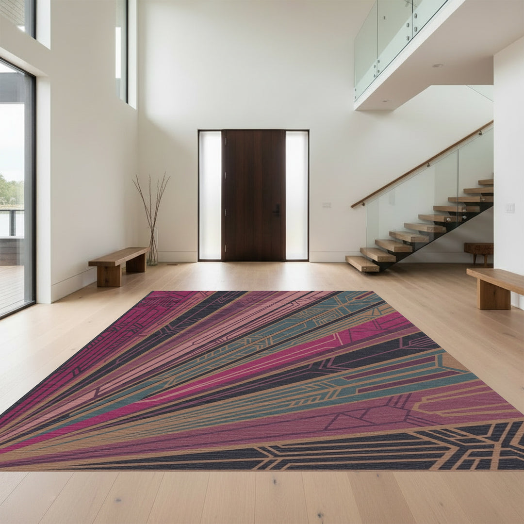 Art Deco Plum Geometric Sunburst Rug