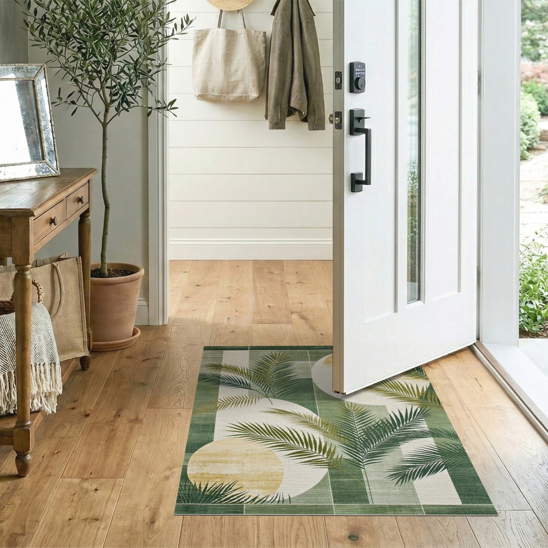 Geometric Modern Green Geometric Palm Leaf Area Rug