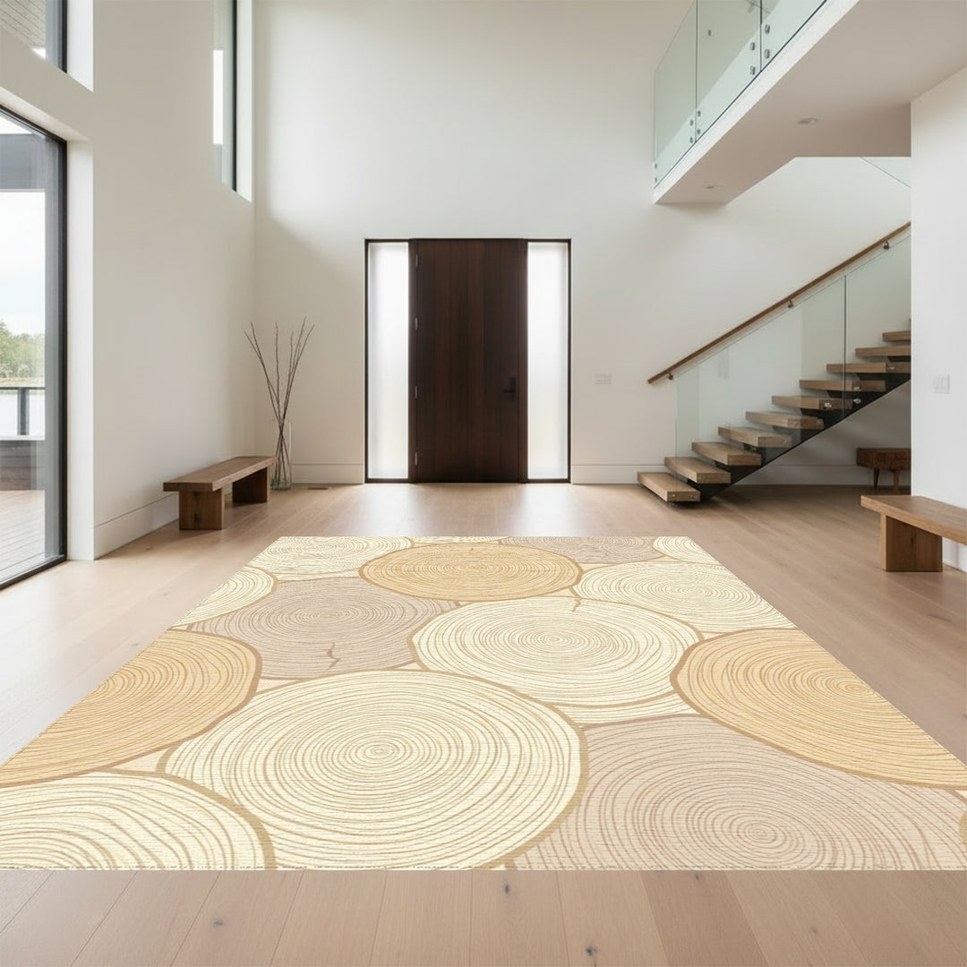 Neutral Wood Slice Rings Rug