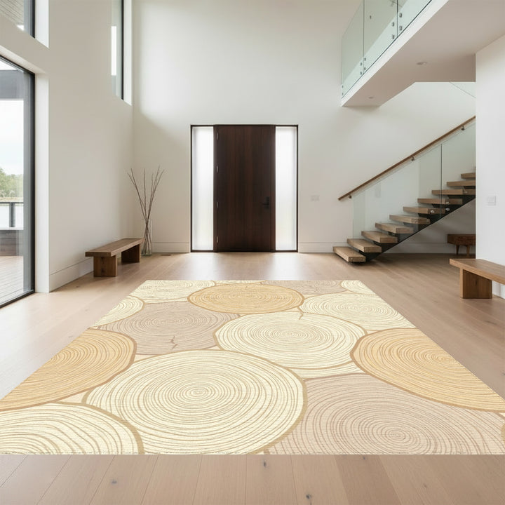 Neutral Wood Slice Rings Rug