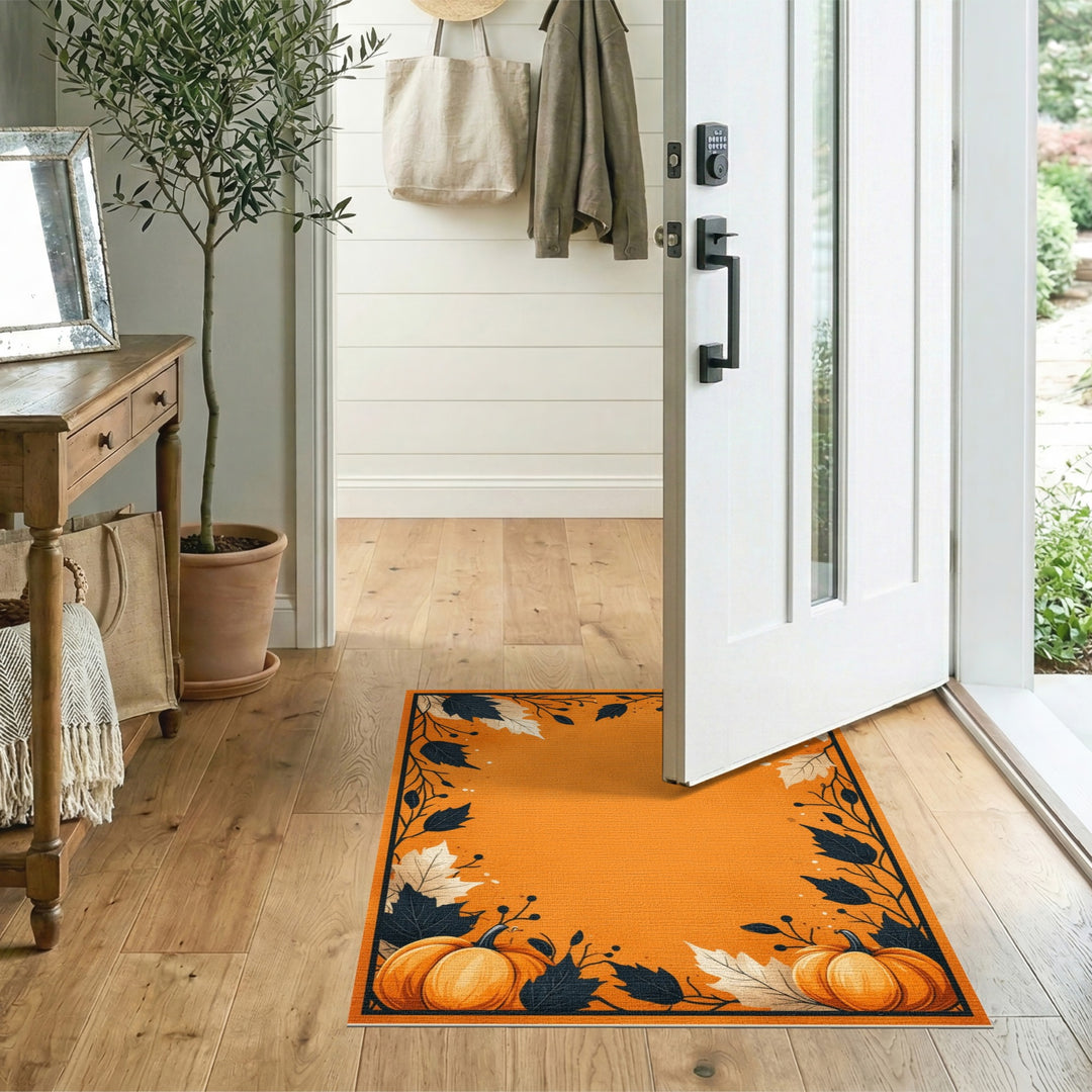 Autumn Pumpkin Orange Washable Rug