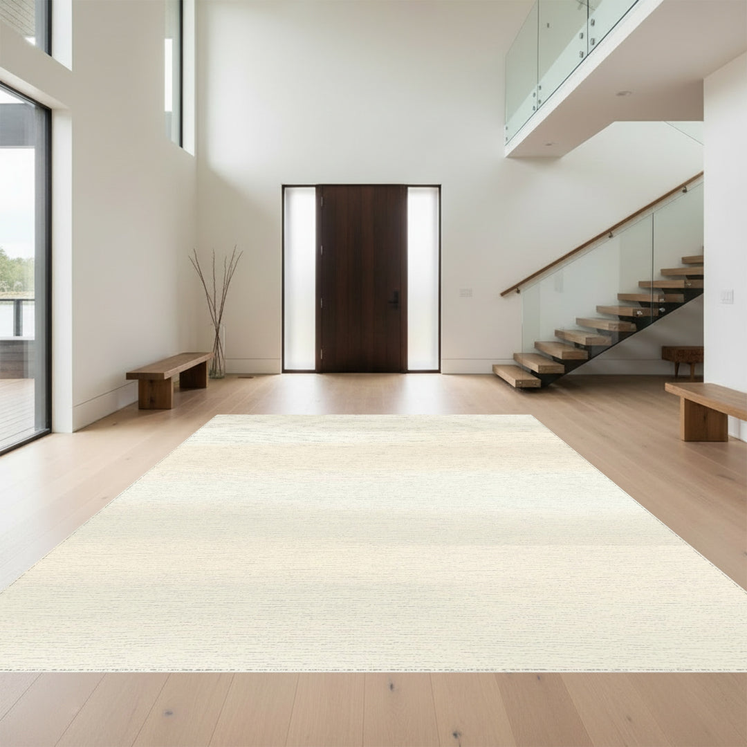 Creamy horizontal banded abstract Rug