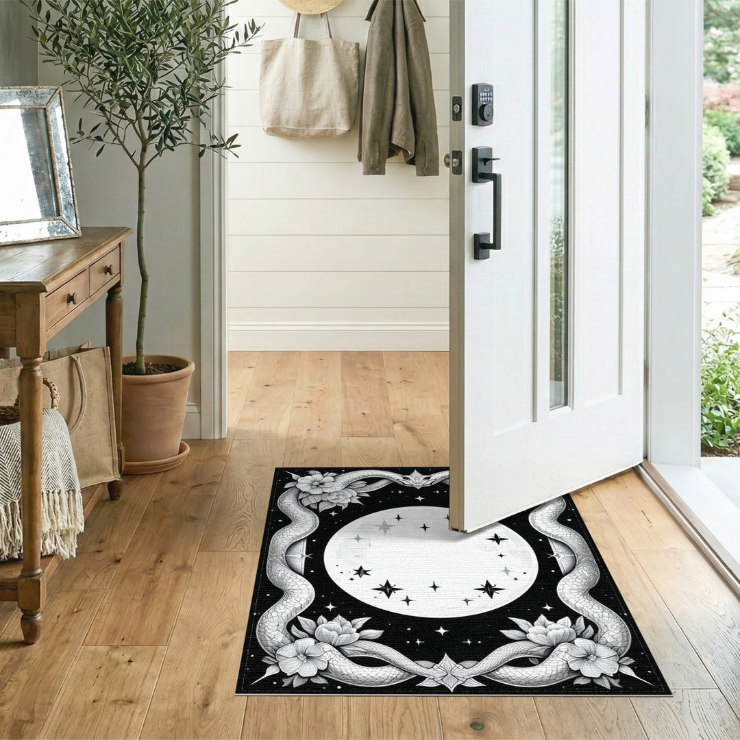 Twin Serpent Moon Black White Area Rug