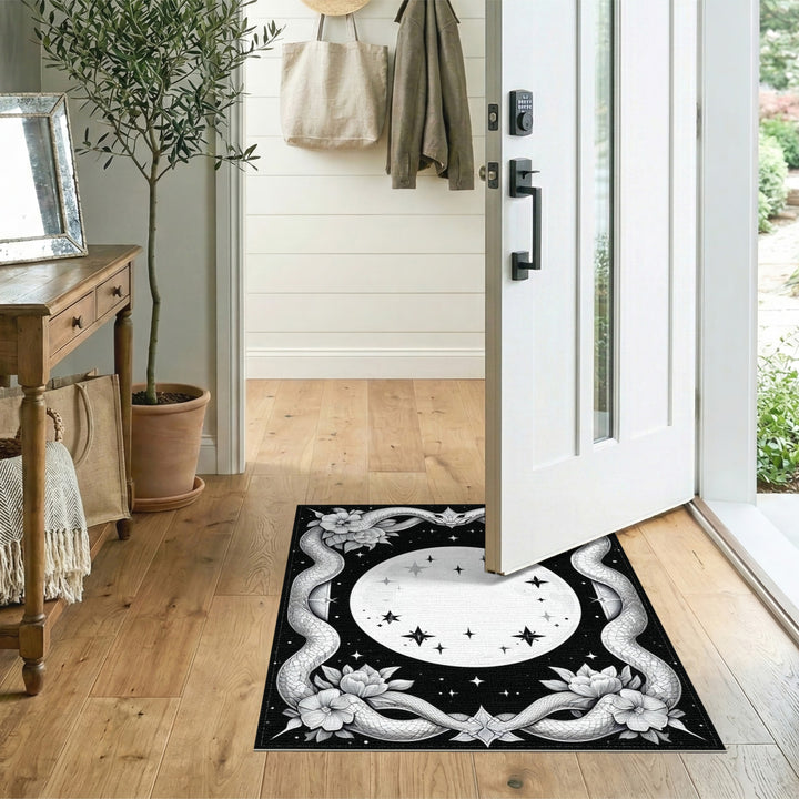 Twin Serpent Moon Black White Area Rug