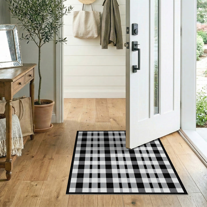 Black White Buffalo Check Area Rug