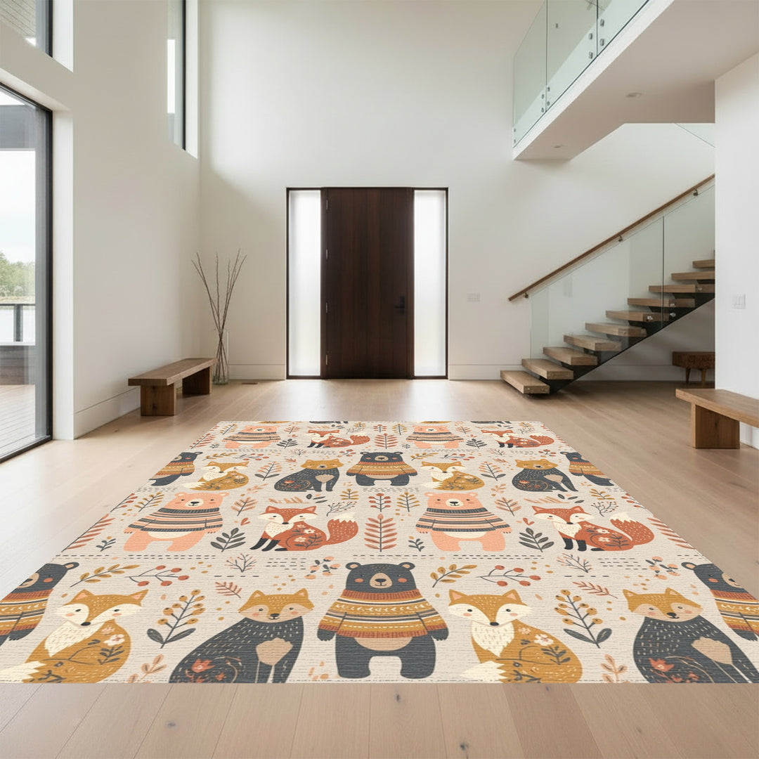 Woodland Creatures Sweater Bears Foxes Rug