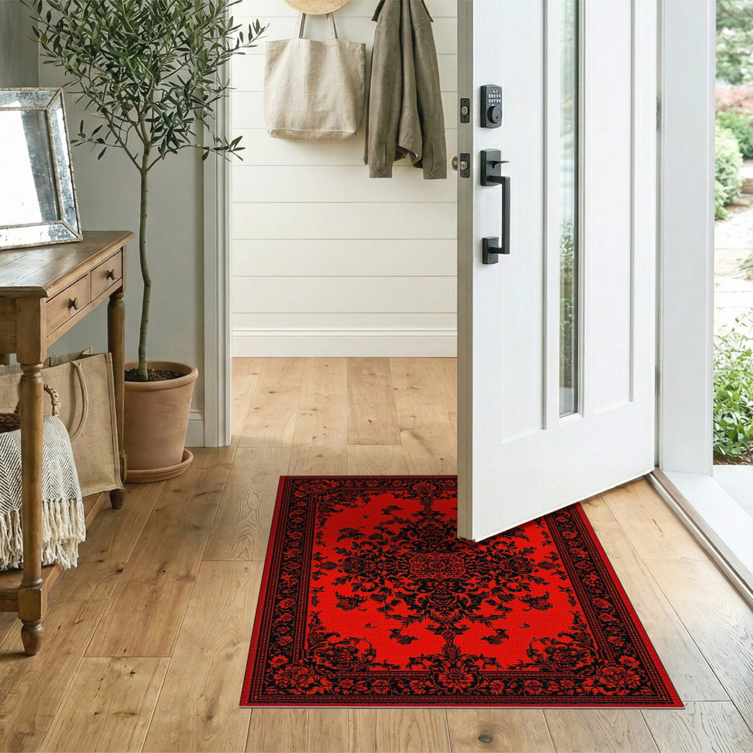 Red Persian Floral Medallion Area Rug