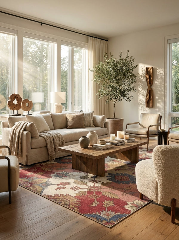 Vintage Red Blue Medallion Patchwork Rug