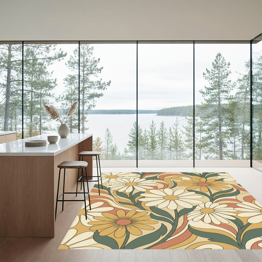 Groovy Daisy Swirl Floral Rug
