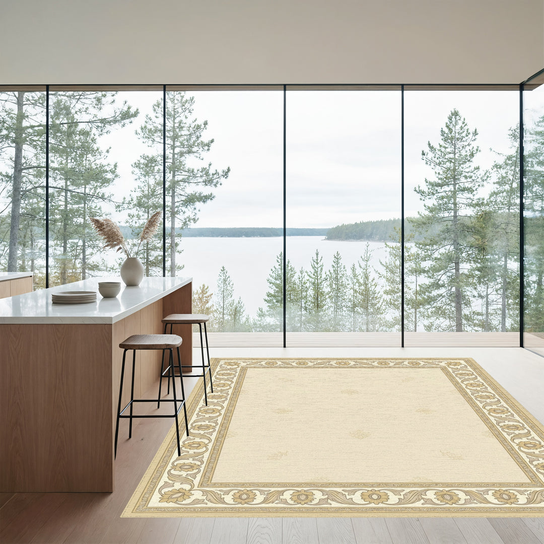 Antique Cream Floral Border Rug