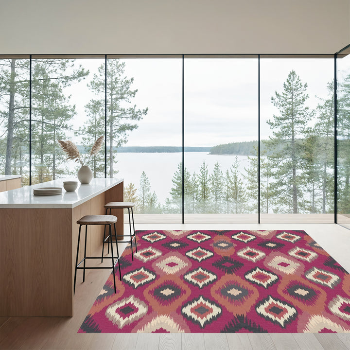 Crimson Abstract Diamond Medallion Rug
