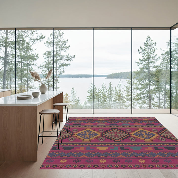 Crimson Geometric Tribal Medallion Rug