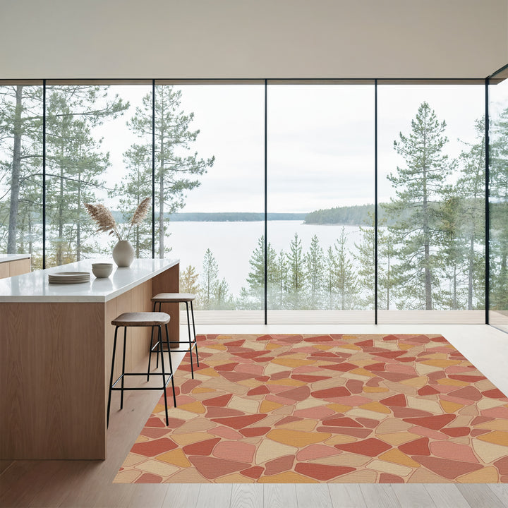 Terracotta Stone Mosaic Irregular Shapes Rug