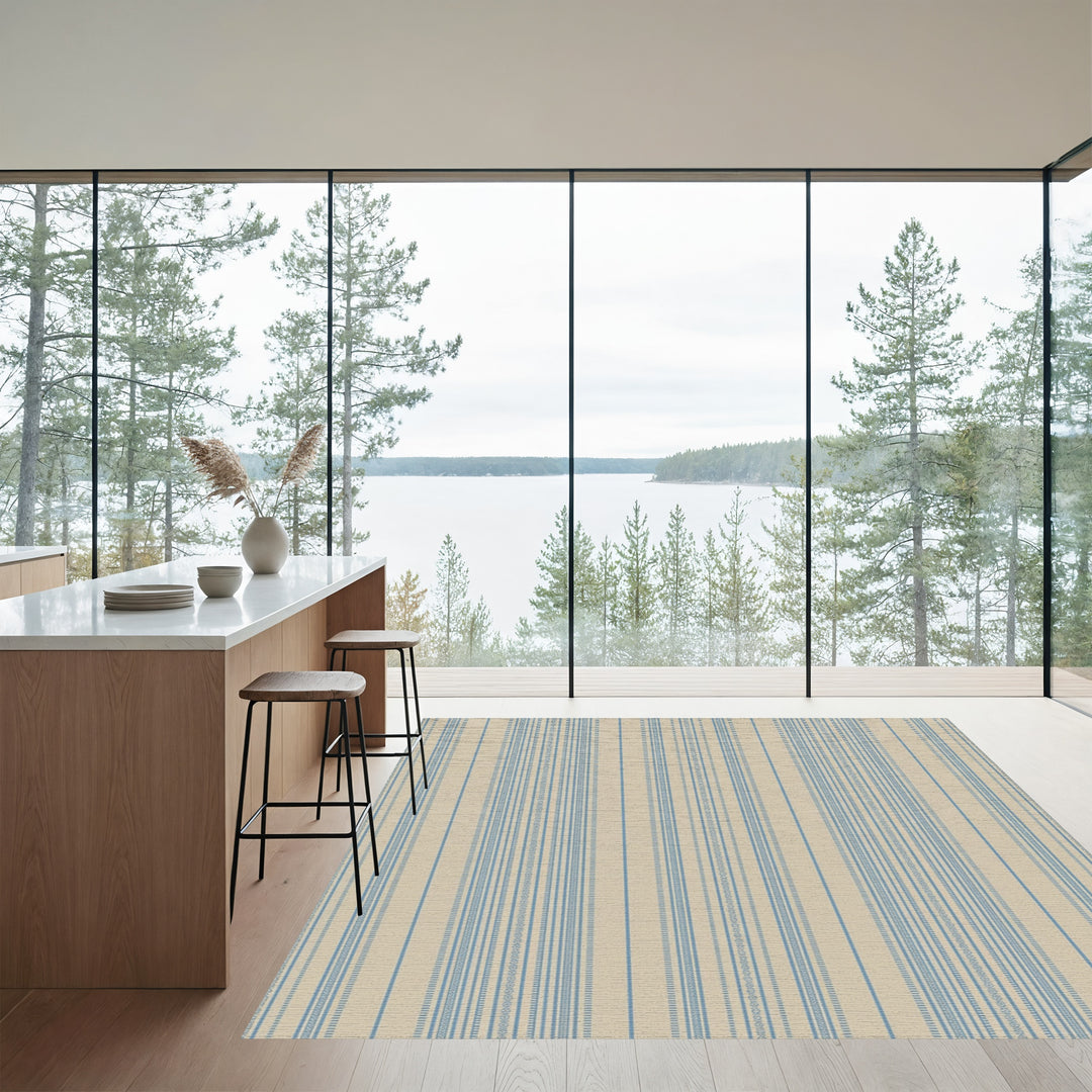 Earthy Blue Vertical Stripe Yarn Dye Rug