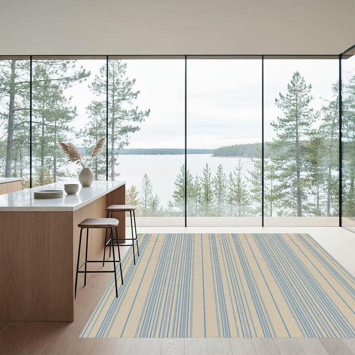 Earthy Blue Vertical Stripe Yarn Dye Rug
