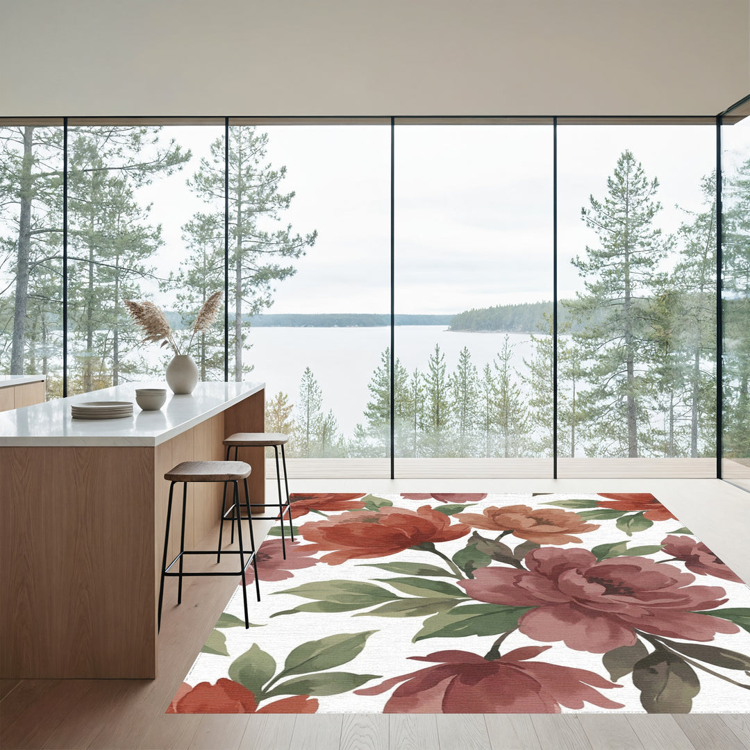 Burnt Sienna Floral Watercolor Arrangement Rug