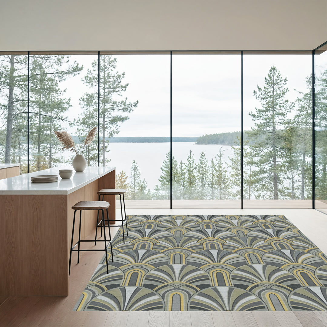 Gray Golden Fan Arch Rug
