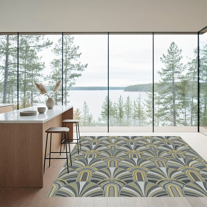 Gray Golden Fan Arch Rug
