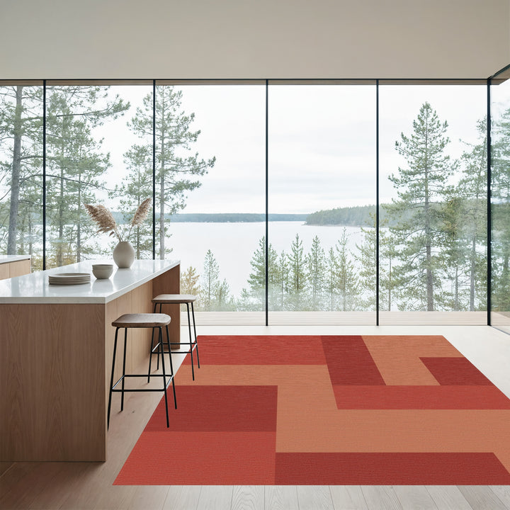 Terracotta Geometric Interlocking Blocks Rug