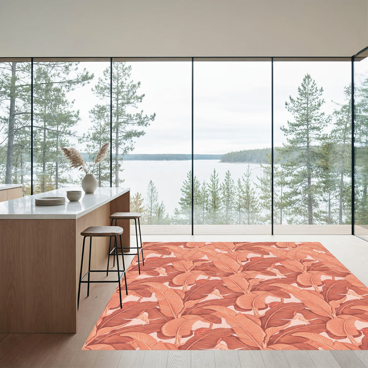 Coral Banana Leaf Tropical Jungle Rug