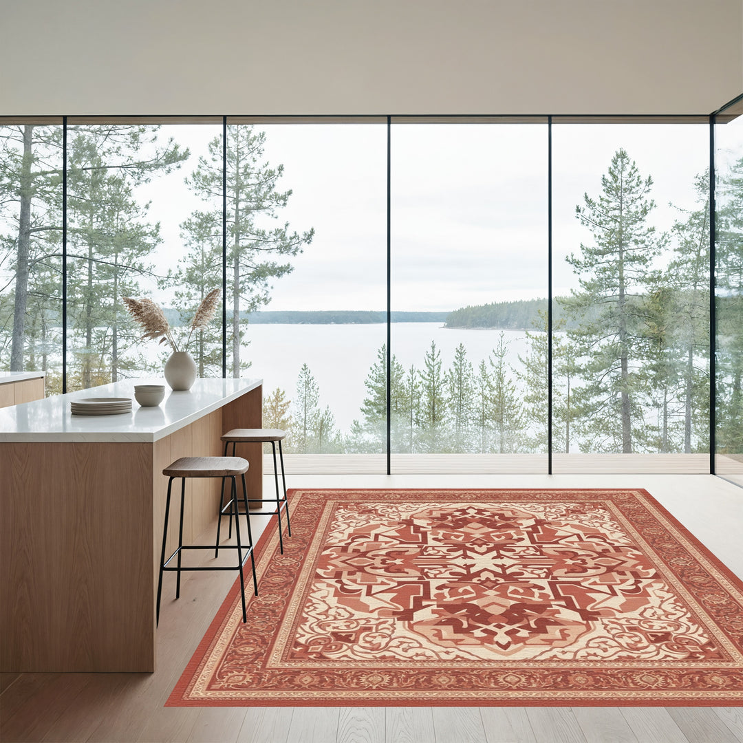 Terra Cotta Medallion Geometric Border Rug