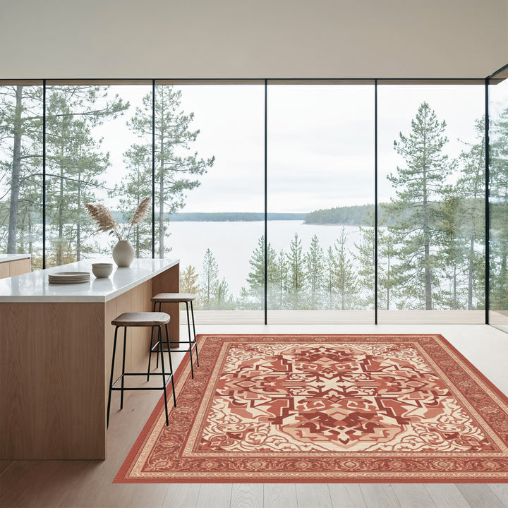 Terra Cotta Medallion Geometric Border Rug