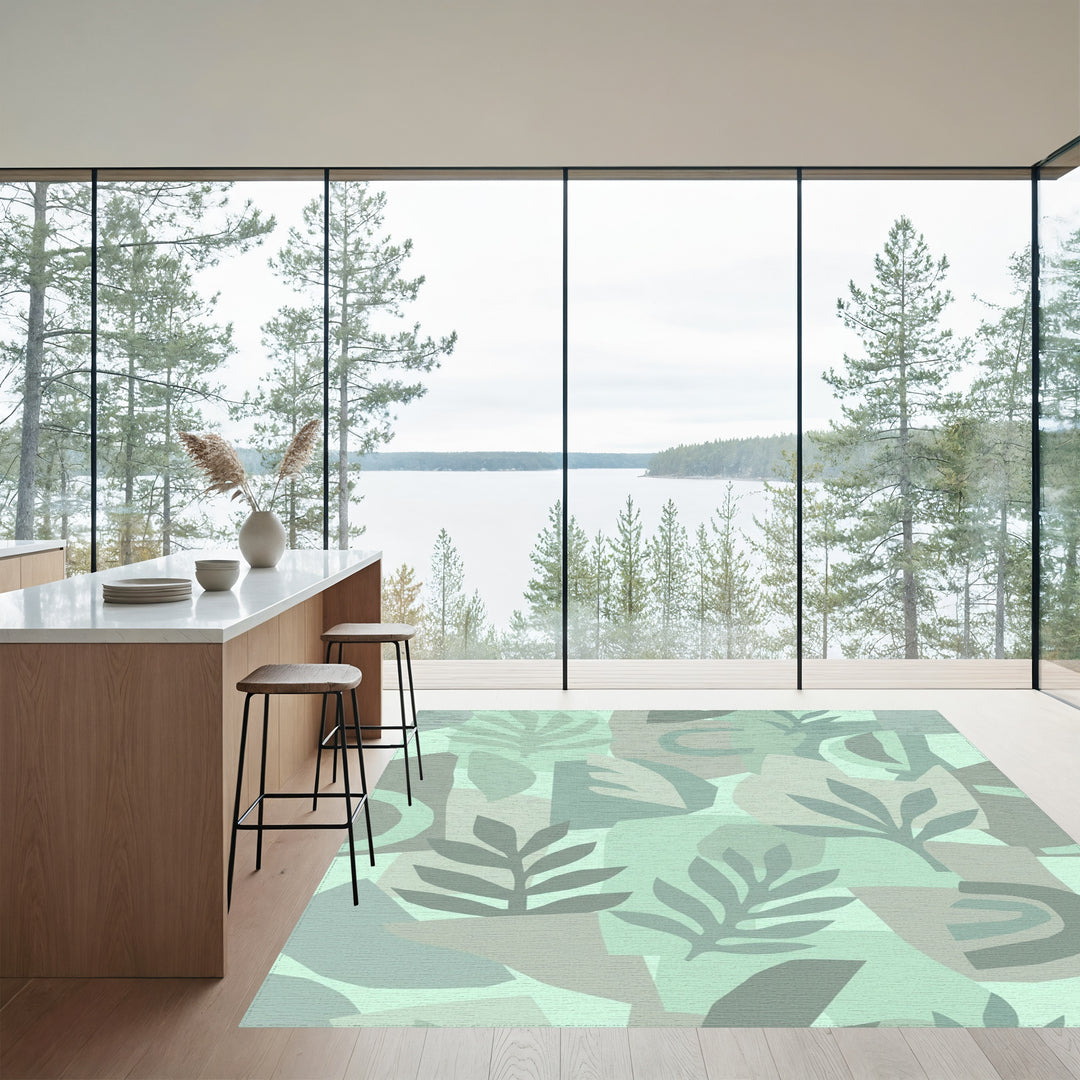 Abstract Foliage Collage in Seafoam Hues Rug