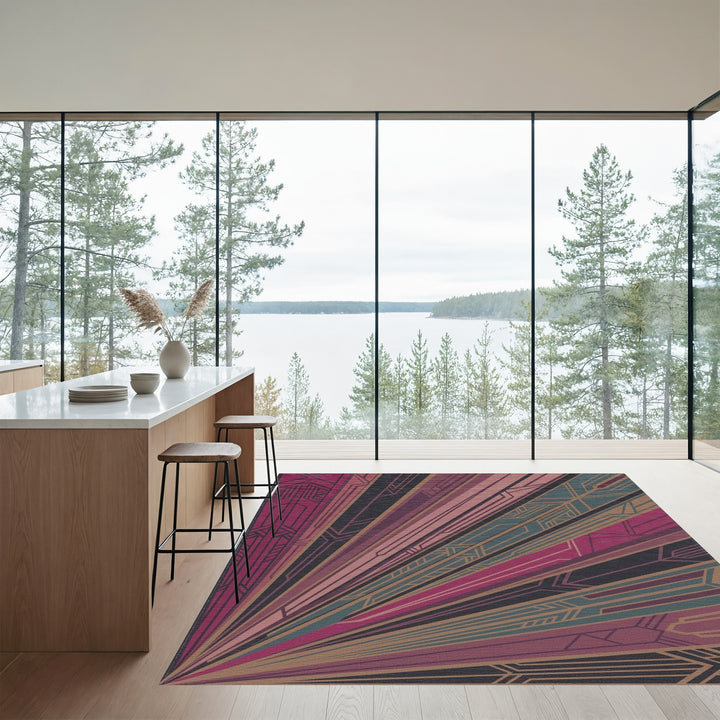 Art Deco Plum Geometric Sunburst Rug