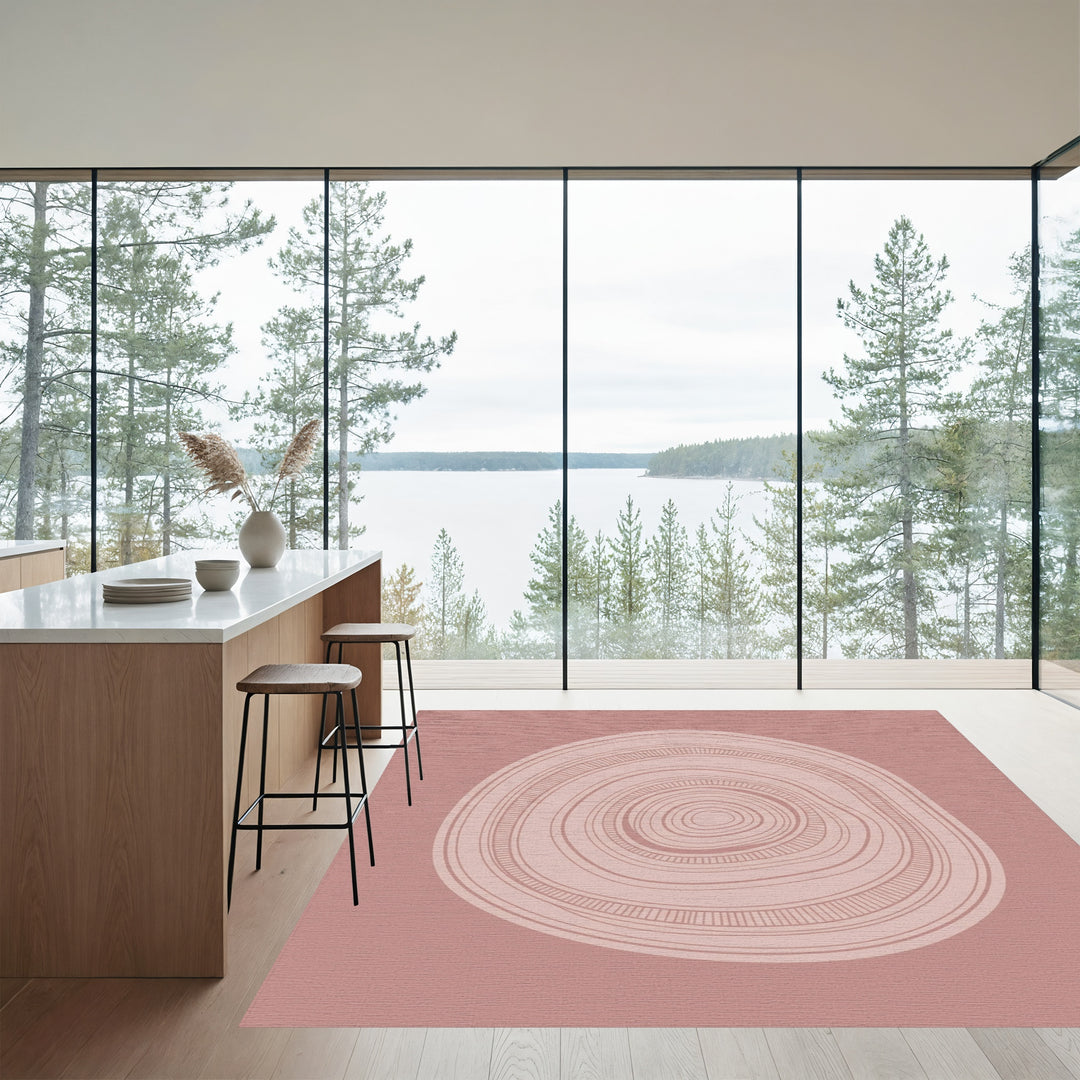 Terracotta Concentric Circles Abstract Rug